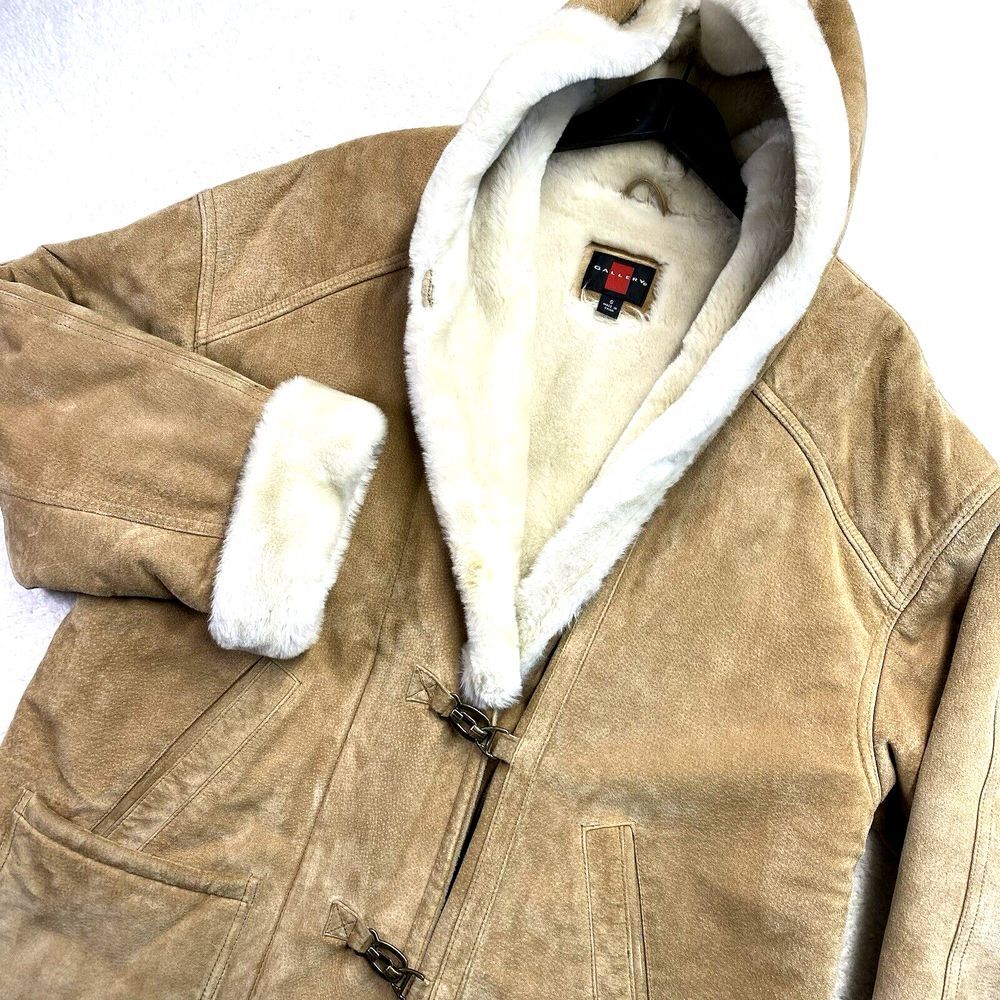 Vintage Gallery Suede Coat XS Shearling Hooded Penny Lane Western Rancher Cowboy